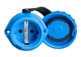 EUROPEAN SCHUKO LOCKING (*) 16 AMPERE-250 VOLT CEE 7/3 (EU1-16R) TYPE F, IP66 / IP68 WATERTIGHT OUTLET (WITH GASKET), PANEL OR WALL BOX MOUNT, SHUTTERED CONTACTS, 2 POLE-3 WIRE GROUNDING (2P+E). BLUE.

<br><font color="yellow">Notes: </font> 
<br><font color="yellow">*</font> (*) Locking and watertight when connected with #70341-N, #71341, #71441 Plugs. Twist type locking collar locks and seals connection. Prevents accidental disconnects.
<br><font color="yellow">*</font> Temp. range = -5�C to +35�C.
<br><font color="yellow">*</font> Wall plate #97125-WP available for mounting #70300-A outlet on American 2x4 wall boxes. #70300-A outlets IP66, IP68 watertight rating not maintained when used with #97125-WP.
<br><font color="yellow">*</font> France / Belgium IP66, IP68, locking / watertight outlets, plugs, connectors and IP44, IP54 International / Worldwide panel mount / wall box mount power outlets for all countries are listed below in related products. Scroll down to view.

 