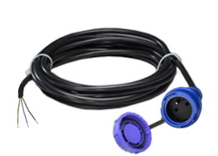 FRANCE, BELGUIM WATERTIGHT 25 FOOT EXTENSION CORD, 16 AMPERE-250 VOLT, H07RN-F 2.5mm RUBBER CORDAGE, IP68 WATERTIGHT CONNECTOR TYPE E CEE 7/5 (FR1-16R), 2 POLE-3 WIRE GROUNDING (2P+E). BLUE.
<br><font color="yellow">Length: 7.6 METERS (25 FEET)</font>  
<br><font color="yellow">Notes: </font>
<br><font color="yellow">*</font><font color="orange">Custom lengths / designs available.</font>
 
<BR><font color="yellow">*</font> Material: Nylon, Temp. Range = -5C to +40C. <BR><font color="yellow">*</font> Watertight Extension Cord Locks onto France, Belgium Watertight Inlets, Outlets, Connectors.
<br><font color="yellow">*</font> European, Schuko, German Watertight extension cords available. View  # <a href="https://internationalconfig.com/icc6.asp?item=70025" style="text-decoration: none">70025</a>.