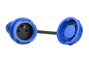 FRANCE, BELGIUM LOCKING 16 AMPERE-250 VOLT CEE 7/5 (FR1-16R) TYPE E IP66 / IP68 WATERTIGHT CONNECTOR, 2 POLE-3 WIRE GROUNDING (2P+E). BLUE. 

<br><font color="yellow">Notes: </font> 
<br><font color="yellow">*</font> # 71175 Watertight Connector Locks onto France / Belgium Plug # 71341 # <a href="https://internationalconfig.com/icc6.asp?item=71341" ="text-decoration: none">71341</a>. Prevents accidental disconnects.  

 <br><font color="yellow">*</font> Terminals accept 12AWG (4.0mm) conductors, Max. cord grip = 0.235"-0.750". Temp. range = -5�C to +40�C.
<br><font color="yellow">*</font> European Schuko, France / Belgium watertight outlets, plugs, connectors listed below in related products. Scroll down to view.