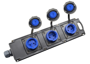EUROPEAN SCHUKO 16 AMPERE 220-250 VOLT, 50/60 Hz, IP67 RATED WATERTIGHT LOCKING POWER STRIP (***), CEE 7/3 TYPE F (EU1-16R), 2 POLE-3 WIRE GROUNDING (2P+E). GRAY / BLUE.      <br><font color="yellow">Notes: </font>   <br><font color="yellow">Notes: </font>   <br><font color="yellow">*</font> # 71449 Power Strip locks onto Watertight Plug # <a href="https://internationalconfig.com/icc6.asp?item=71441" style="text-decoration: none">71441</a>. Prevents accidental disconnects.        <br><font color="yellow">*</font> # 71449 Power Strip locks onto Watertight Plug # <a href="https://internationalconfig.com/icc6.asp?item=70341-N" style="text-decoration: none">70341-N</a>. Prevents accidental disconnects.      <br><font color="yellow">*</font> Max cord O.D. = 18.3mm (0.720"). Terminal torque outlets = 3Nm max. Material: PA6 (Nylon) Temp. Range:-40�C to +80�C.     <br><font color="yellow">*</font> # 71449 PDU horizontal rack mountable. Requires 3U size mounting plate.  <br><font color="yellow">*</font> (***) With integral hanger bracket.    <br><font color="yellow">*</font> # 71449 power strip rated IP67 (outlets rated IP68).     <br><font color="yellow">*</font> European IP68 watertight outlets, plugs, connectors and IP44, IP54 outlets listed below. Scroll down to view.
