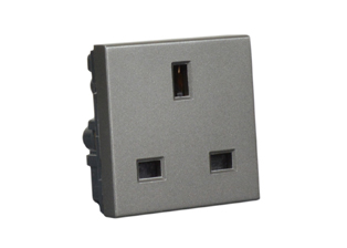 BRITISH, UNITED KINGDOM, UK BS 1363A, SAUDI ARABIA SASO 2203 13 AMPERE-250 VOLT, 45mmX45mm SIZE MODULAR OUTLET (SA1-13R) (UK1-13R) TYPE G SOCKET, SHUTTERED CONTACTS, 2 POLE-3 WIRE GROUNDING (2P+E). BLACK (MAGNESIUM COLOR). ASTA, SASO 2203 (INTERTEK) APPROVED.

<br><font color="yellow">Notes: </font>  
<br><font color="yellow">*</font> Mounts on American 2X4 wall boxes, requires frame # 79120X45-N & # 79130X45-N wall plate (White, Black, ALU, SS). 
<br> <font color="yellow">*</font> Mounts on American 4X4 wall boxes, requires frame # 79210X45-N & # 79215X45-N wall plate (White).<br><font color="yellow">*</font> Mounts on European wall boxes (60mm on center), requires frame # 79250X45-N & wall plate # 79265X45-N.
<br><font color="yellow">*</font> Surface mount insulated wall boxes # 680602X45 series. Surface mount Metal wall boxes # 79235X45 series.
<br><font color="yellow">*</font> Surface mount weatherproof, IP66 rated. Requires frame # 730092X45 & # 74790X45 wall box.
<br><font color="yellow">*</font> Panel mount frames # 79100X45, # 79100X45-ALU. DIN rail mount Frame # 79595X45. <a href="https://www.internationalconfig.com/catalog_pages/pg94.pdf" style="text-decoration: none" target="_blank"> Panel Mount Instruction Guide</a>
<br><font color="yellow">*</font> Complete range of modular devices and mounting component options. <a href="https://www.internationalconfig.com/modular_electrical_devices.asp" style="text-decoration: none">Modular Devices Link</a>
 <br><font color="yellow">*</font> Wall plates, boxes, outlets, switches, modular GFCI/RCD and circuit breakers are listed below. Scroll down to view.
