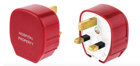 UK, BRITISH, UNITED KINGDOM PLUG, "HOSPITAL PROPERTY" 13 AMPERE-250 VOLT IMPACT RESISTANT (UK1-13P), BS 1363A TYPE G PLUG, 13 AMPERE FUSED, REWIREABLE ANGLE PLUG, 2 POLE-3 WIRE GROUNDING (2P+E), RED. ASTA, G MARK APPROVED.

<br><font color="yellow">Notes: </font> 
<br><font color="yellow">*</font> Max. cord O.D. = 0.433" (11mm).
<br><font color="yellow">*</font> Red "hospital property" plug applications include general use, dedicated circuits, medical and all other electrical equipment used in hospitals and medical installations.
<br><font color="yellow">*</font> Clear "see-through" plug #72135-CL available. 
<br><font color="yellow">*</font> British, United Kingdom plugs, power cords, outlets, power strips, GFCI-RCD receptacles, sockets, connectors, extension cords, plug adapters listed below in related products. Scroll down to view.

