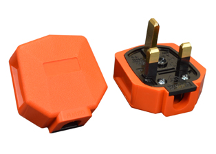 UK, BRITISH, SAUDI-ARABIA, GULF STATES PLUG, 13 AMPERE-250 VOLT, IMPACT RESISTANT (UK1-13P), BS 1363A, SS 145A, MS 589-1 TYPE G PLUG, 13 AMPERE FUSE (BS 1362, SS 167), REWIREABLE RUBBER ANGLE PLUG, 2 POLE-3 WIRE GROUNDING (2P+E). ORANGE. 
<br><font color="yellow">ASTA, GULF STATES ("G" MARK) APPROVED.</font>

<br><font color="yellow">Notes: </font> 
<br><font color="yellow">*</font> Max. Cord O.D. = 0.433" (11mm).
<br><font color="yellow">*</font> Material = Rubber, ABS/PC.
<br><font color="yellow">*</font> British, UK plugs available with 3A, 5A, 10A, 13A fuses.
<br><font color="yellow">*</font> British, United Kingdom plugs, power cords, outlets, power strips, GFCI-RCD receptacles, sockets, connectors, extension cords, plug adapters listed below in related products. Scroll down to view.
