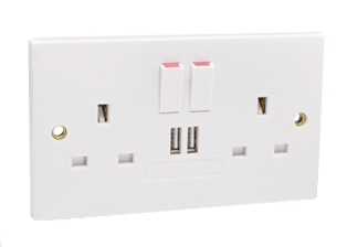 UK, BRITISH, UNITED KINGDOM 13 AMPERE-250 VOLT <font color="yellow">DUPLEX OUTLET, 50Hz, WITH TWO USB PORTS, (86mmX146mm Size)</font>, BS 1363 TYPE G SOCKETS (UK1-13R), SINGLE POLE ON/OFF SWITCHES, SHUTTERED CONTACTS. WHITE.

<br><font color="yellow">Notes: </font> 
<br><font color="yellow">*</font> USB Output (Combined) DC 5.0V / 2,100mA , USB Input : 130mA, 250Vac 50Hz.


<br><font color="yellow">Notes: </font> 
<br><font color="yellow">*</font> Weatherproof Cover available, IP44 Rated # 74790-DX.
<br><font color="yellow">*</font> Weatherproof enclosure available, IP66 Rated # 74790-B2.
<br><font color="yellow">*</font> European wall boxes. # 72355X47D, 72355X35D, 72355X25D, 72355-F, 72365, 72365-RED, 77190-D, series.

<br><font color="yellow">*</font> British, United Kingdom plugs, power cords, outlets, power strips, GFCI-RCD receptacles, plug adapters listed below in related products. Scroll down to view.
 