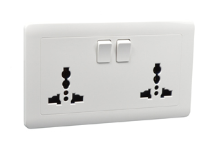 UNIVERSAL INTERNATIONAL, EUROPEAN, BRITISH, AUSTRALIA, ASIA, THAILAND <font color="yellow">MULTI-CONFIGURATION</font>, 13 AMPERE-250 VOLT DUPLEX OUTLET (86mmX146mm Size), BS 1363 TYPE G (UK1-13R), SINGLE POLE SWITCHES, SHUTTERED CONTACTS, 2 POLE-3 WIRE GROUNDING (2P+E). WHITE. 

<br><font color="yellow">Notes: </font> 
<BR> <font color="yellow">*</font> Outlet mounts on European, British wall boxes with 120mm (120.6mm) centers.
<br><font color="yellow">*</font> View # 72355X47D, 72355X35D, 72355X25D, 72355-F, 72365, 72365-RED, 77190-D wall box series.
<br><font color="yellow">*</font> Weatherproof Cover available, IP44 Rated # 74790-DX.
<BR><font color="yellow">*</font> Weatherproof enclosure available # 74790-B2 (IP66 rated). Cover closes over (down angle) type plugs (Not all plug variations).
 <br><font color="yellow">*</font> Mating European, British,  International plugs listed on dimensional data print.
<br><font color="yellow">*</font> Plug adapter # 30140 available. Adapters provide "Earth" grounding connection for European CEE 7/7, CEE 7/4 Schuko plugs.
<br><font color="yellow">*</font> Universal outlets, GFCI outlets, socket strips, wall boxes, plug adapters are listed below in related products. Scroll down to view.


 

  
 
 
  