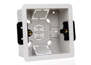 EUROPEAN, INTERNATIONAL, UK, BRITISH, UNITED KINGDOM FLUSH MOUNT ONE GANG WALL BOX <br><font color="yellow">(35mm DEEP)</font>, FLUSH MOUNTS SINGLE OUTLETS & SWITCHES IN SHEET ROCK WALLS OR 1/4"-7/8" INCH THICK PANELS. 

<br><font color="yellow">Notes: </font> 
<BR><font color="yellow">*</font> Accepts 86mmX86mm size Sockets, Outlets, Switches, Devices with 60mm (60.3mm) mounting centers. 

<br><font color="yellow">*</font> NEMA 5-15R outlets & <font color="yellow">Universal outlets </font> 
for European, British wall boxes available. View <a href="https://internationalconfig.com/icc6.asp?item=73551-US" style="text-decoration: none">NEMA 5-15R & Universal Versions</a>

<br><font color="yellow">*</font> Verify mating product(s) depth dimension for compatibility with # 72350-F wall. Requires 75mm X 75mm cutout.
<br><font color="yellow">*</font> Wall box also accepts # 70114-S, 72300-S-10MA, 72215, 72220, 72220-DP, 72220-DP-RED, 72225, 72235, 72300-S-10MA, 73110, 73110-S, 73310, 74615, 74715, 75500-S, 76101-S, 76510, 77110, 77110-S, 78117-S outlets & switches.
<br><font color="yellow">*</font> Flush mount steel wall boxes available, view # 72350X35D series.
<br><font color="yellow">*</font> Surface mount modular device wall boxes available, view part # 79235X45, 79230X45 series.
<br><font color="yellow">*</font> British, United Kingdom plugs, power cords, outlets, power strips, GFCI-RCD receptacles, sockets, connectors, extension cords, Plug adapters listed below in related products. Scroll down to view.

  
 