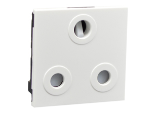 SOUTH AFRICA 16 AMPERE-250 VOLT MODULAR OUTLET (50mmX50mm SIZE), SANS 164-1 TYPE M (SA2-16R), SHUTTERED CONTACTS, 2 POLE-3 WIRE GROUNDING (2P+E), SCREW TERMINALS. WHITE. SABS APPROVED.

<br><font color="yellow">Notes: </font> 
<br><font color="yellow">*</font><font color="YELLOW">#73403 is the standard 16A-250V South Africa power outlet,</font> Accepts South Africa plug #73450-BLK, SANS 164-1 lugs, all SANS 164-4 "dedicated" circuit  plugs.
<br><font color="yellow">*</font> Mounting frames, wall plates, plugs, power cords, sockets, switches are listed below. Scroll down to view.