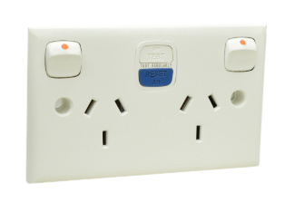 AUSTRALIAN NEW ZEALAND 10 AMPERE 230-240 VOLT, 50Hz, GFCI / RCD, 10mA TRIP DUPLEX OUTLET (AU1-10R) AS/NZS 3112, SHUTTERED CONTACTS, ON/OFF SWITCHES, INDICATOR LIGHT, INTEGRAL WALL PLATE, 2 POLE-3 WIRE GROUNDING(2P+E). WHITE.  

 <br><font color="yellow">Notes: </font> 

<br><font color="yellow">*</font> Mounts on American 2x4 wall boxes & International wall boxes with 39/32" (83mm / 84mm) mounting centers.
<br><font color="yellow">*</font> Surface mounts on # 74225, # 84225-AR wall boxes or panel mount.

<br><font color="yellow">*</font> GFCI/RCD allows for protection of downstream outlets. 
<br><font color="yellow">*</font> Not for use on life support, medical equipment, refrigeration equipment.
 
<br><font color="yellow">*</font> Australia TUV approved building wire/cable #<a href="https://internationalconfig.com/icc6.asp?item=CNCP07AA002">CNCP07AA002</a>.
<br><font color="yellow">*</font> Scroll down to view related power cords, plugs, power strips, GFCI sockets, plug adapters.




 