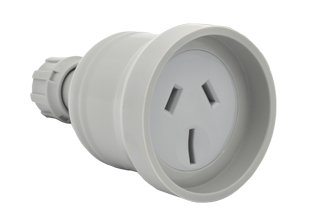 AUSTRALIA / NEW ZEALAND CONNECTOR, 15/10 AMPERE-250 VOLT REWIREABLE IN-LINE POWER CONNECTOR (AU1-10R, AU2-15R) (AS/NZS 4417 (RCM), AS/NZS 3112), 2 POLE-3 WIRE GROUNDING (2P+E). GRAY.

<br><font color="yellow">Notes: </font> 
<br><font color="yellow">*</font> Connector accepts 15 Ampere, 10 Ampere Australian / New Zealand plugs.
<br><font color="yellow">*</font> Compression type strain relief. Terminal screw torque = 0.6Nm.
<br><font color="yellow">*</font> Related plugs, outlets, GFCI sockets, power cords, power strips, adapters listed below. Scroll down to view.