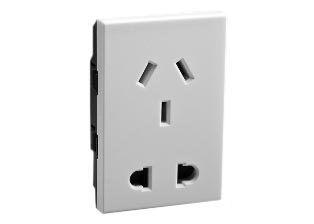 CHINA 10 AMPERE-250 VOLT (CH1-10R) & (EURO/NEMA) GB 2099, GB 1002 MODULAR OUTLET, SHUTTERED CONTACTS, 67.5mmx45mm SIZE, 2 POLE-3 WIRE (2P+E), SNAP-IN MOUNT. WHITE.

<br><font color="yellow">Notes: </font> 
<br><font color="yellow">*</font> Mounts on American 2X4 wall boxes, requires frame # 79170X45-N & # 79180X45-N wall plate (White, SS). 
<br> <font color="yellow">*</font> Mounts on American 4X4 wall boxes, requires frame # 79210X45-N & # 79220X45-N wall plate (White, SS) & blank 79590X45.
<br><font color="yellow">*</font> Mounts on European wall boxes (121mm on center), requires frame # 730093X45.
<br><font color="yellow">*</font> Surface mount Insulated wall boxes # 680603X45 series. Surface mount Metal wall boxes # 79280X45 series.
<br><font color="yellow">*</font> Surface mount weatherproof, IP66 rated. Requires frame # 730093X45 & # 74792X45 wall box.
<br><font color="yellow">*</font> Complete range of modular devices and mounting component options. <a href="https://www.internationalconfig.com/modular_electrical_devices.asp" style="text-decoration: none">Modular Devices Link</a>
 <br><font color="yellow">*</font> Wall plates, boxes, outlets, switches, modular GFCI/RCD and circuit breakers are listed below. Scroll down to view.
