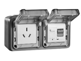 CHINA 10 AMPERE-230 VOLT GFCI (RCBO/RCD) OUTLET (CH1-10R) 50/60 Hz, 30mA TRIP, 2 POLE-3 WIRE GROUNDING. HORIZONTAL SURFACE MOUNT IP55 WEATHERPROOF BOX AND COVER. GRAY.