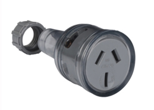 AUSTRALIA / NEW ZEALAND CONNECTOR, 20A, 15A, 10A-240 VOLT REWIREABLE IN-LINE CONNECTOR, (AU3-20R) AS/NZS 3112, COMPRESSION CORD GRIP, 2 POLE-3 WIRE GROUNDING (2P+E). CLEAR, TRANSPARENT.

<br><font color="yellow">Notes: </font> 
<br><font color="yellow">*</font> Connector accepts 20 Ampere, 15 Ampere, 10 Ampere Australian / New Zealand plugs.
<br><font color="yellow">*</font> Compression type strain relief. Terminal screw torque = 0.6Nm.
<br><font color="yellow">*</font> Related plugs, outlets, GFCI sockets, power cords, power strips, adapters listed below. Scroll down to view.