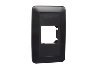 WALL PLATE AND MOUNTING FRAME FOR ONE (36mmX36mm Size) MODULAR DEVICE. BLACK. 

<br><font color="yellow">Notes: </font> 
<br><font color="yellow">*</font> Mounts on American 2x4 wall boxes. Surface mount on wall boxes #74225, #84225-AR. Weatherproof cover = #74900-MCS.
<br><font color="yellow">*</font> Wall plate / mounting frame requires standard American #6-32 x 3/4 inch long mounting screws.
<br><font color="yellow">*</font> For weatherproof applications use #74900-MCS cover.
<br><font color="yellow">*</font> Not for use with #74900-MCSV W.P. cover.
<br><font color="yellow">*</font> Not for use with #74901-SCH outlet.
<br><font color="yellow">*</font> Ensure modular device is secured in mounting frame. All locking tabs must be completely engaged.
 
<br><font color="yellow">*</font> Scroll down to view wall plates, outlets, GCFI /RCD sockets, power strips, plug adapters in related products.
  