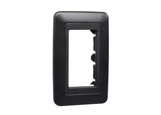 EUROPEAN WALL PLATE / MOUNTING FRAME, (86mmX86mm) SIZE, ACCEPTS TWO (36mmX36mm) MODULAR DEVICES. BLACK. 
