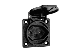 SWISS 10 AMPERE-250 VOLT WEATHERPROOF IP54 PANEL OR WALL BOX MOUNT (SW1-10R) TYPE 13, POWER OUTLET (WITH GASKET), 2 POLE-3 WIRE GROUNDING (2P+E). BLACK. 

<br><font color="yellow">Notes: </font> 
<br><font color="yellow">*</font> Thermoplastic socket outlet.
<br><font color="yellow">*</font> Operating temp. = -25�C to +40�C.
<br><font color="yellow">*</font> Storage temp. = -25�C to +70�C.
<br><font color="yellow">*</font> Stainless steel wall plates #97120-BZ and #97120-DBZ mounts outlet onto standard American 2x4 and 4x4 wall boxes.
<br><font color="yellow">*</font> For surface mount applications use #70125 wall box.
<br><font color="yellow">*</font> For DIN rail mount use #70125-DIN bracket with #70125 wall box.
<br><font color="yellow">*</font> Optional panel mount terminal shield #70127 available.
<br><font color="yellow">*</font> Swiss plugs outlets, connectors, power cords, socket strips, GFCI RCD outlets are listed below in related products. Scroll down to view.