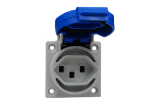 SWISS SEV 1011 16 AMPERE-250 VOLT WEATHERPROOF OUTLET WITH GASKET, IP54 RATED COVER CLOSED, IP20 COVER OPEN, PANEL OR WALL BOX MOUNT, (SW2-16R & SW1-10R) TYPE T-23, 2 POLE-3 WIRE GROUNDING (2P+E). GRAY. 

<br><font color="yellow">Notes: </font> 
<br><font color="yellow">*</font> #76520 outlet accepts 10A and 16A Swiss plugs.
<br><font color="yellow">*</font> Stainless steel wall plates #97120-BZ, #97120-DBZ mounts outlet(s) onto standard American 2x4 and 4x4 wall boxes.
<br><font color="yellow">*</font> For surface mount applications use #70125 wall box.
<br><font color="yellow">*</font> For DIN rail mount use #70125-DIN bracket with #70125 wall box.
<br><font color="yellow">*</font> Optional panel mount terminal shield #70127 available.
<br><font color="yellow">*</font> Swiss plugs outlets, connectors, power cords, socket strips, GFCI (RCD) outlets are listed below in related products. Scroll down to view.
