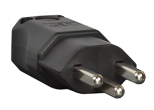 SWITZERLAND 16 AMPERE-250 VOLT PLUG, SEV (SN 441011 CH-TYP 23), (SW2-16P), TYPE J, 2 POLE-3 WIRE GROUNDING (2P+N), CORD DIA. = 0.394". THERMOPLASTIC BODY (HIGH IMPACT RESISTANT). BLACK. 
