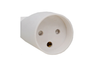 DENMARK, DANISH CONNECTOR, 16 AMPERE-250 VOLT REWIREABLE IN-LINE TYPE K CONNECTOR (DE1-13R), SHUTTERED CONTACTS, 2 POLE-3 WIRE GROUNDING. WHITE. 