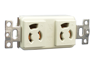 15 AMPERE-125 VOLT DUPLEX <font color="RED"> LOCKING </font> OUTLET, JAPAN JIS C 8303 (JA5-15R), <font color="RED">OUTLET "LOCKS IN" AMERICAN STRAIGHT BLADE (NEMA 5-15P, NEMA 1-15P PLUGS), JAPAN (JA1-15P PLUGS) </font>, IMPACT RESISTANT NYLON BODY, 2 POLE-3 WIRE GROUNDING (2P+E), BACK WIRED. IVORY. PSE, JET APPROVED.

<br><font color="yellow">Notes: </font> 
<br><font color="yellow">*</font> This outlets configuration design accepts and <font color="yellow"> "Locks In" American straight blade (15A-125V) NEMA 5-15P, NEMA 1-15P plugs, Japan straight blade (15A-125V) JA1-15P JIS C 8303 plugs.</font>. Prevents accidental disconnects. View dimensional data print for details.
<br><font color="yellow">*</font> Outlet mounts on American 2x4 wall boxes. Mating wall plate #78502.
<br><font color="yellow">*</font> Power cords, PDU power strips, plugs, outlets, sockets are listed below in related products. Scroll down to view.





 
 
