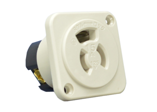 15 AMPERE-125 VOLT <font color="RED"> LOCKING PANEL MOUNT </font> OUTLET, JAPAN JIS C 8303 (JA5-15R), <font color="RED">OUTLET "LOCKS IN" AMERICAN STRAIGHT BLADE (NEMA 5-15P, NEMA 1-15P PLUGS), JAPAN (JA1-15P PLUGS) </font>, IMPACT RESISTANT NYLON BODY, 2 POLE-3 WIRE GROUNDING (2P+E), BACK OR SIDE WIRED WIRED. IVORY. PSE, JET APPROVED.

<br><font color="yellow">Notes: </font> 
<br><font color="yellow">*</font> This outlets configuration design accepts and "Locks In" American straight blade (15A-125V) NEMA 5-15P, NEMA 1-15P plugs, Japan straight blade (15A-125V) JA1-15P JIS C 8303 plugs. Prevents accidental disconnects. View Dimensional Data Sheet for details.
<br><font color="yellow">*</font> Power cords, PDU power strips, plugs, outlets, sockets are listed below in related products. Scroll down to view.



 