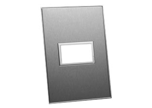 WALL PLATE, ONE GANG STAINLESS STEEL FINISH, ACCEPTS ONE 22.5mmX45mm SIZE MODULAR DEVICE.

<br><font color="yellow">Notes: </font> 
<br><font color="yellow">*</font> Mounts on American 2x4 wall boxes, requires one #79170X45-N mounting frame.
<br><font color="yellow">*</font> Material = Brush finish stainless steel with thermoplastic body.
