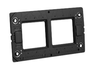 TWO GANG MODULAR DEVICE MOUNTING FRAME # 79270X45-N MOUNTS ON EUROPEAN, BRITISH WALL BOXES WITH 120mm (120.6mm) MOUNTING CENTERS.

<br><font color="yellow">Notes: </font>   

<br><font color="yellow">*</font> Frame accepts 45mmX45mm, 22.5mmX45mm modular size outlets, switches, GFCI /RCD breakers, Overload circuit breakers. 

<BR><font color="yellow">*</font> View European, British, International Outlets / Switches. <a href="https://www.internationalconfig.com/modular_electrical_devices.asp" style="text-decoration: none">[ Entire Modular Device Series ]</a>
 
<br><font color="yellow">*</font> Requires one # 79255X45-N wall plate.
<br><font color="yellow">*</font> Frame mounts on European flush mount wall box # 72355X47D, 72355-F series or surface mount using box 79245X45-N.
<br><font color="yellow">*</font> View related products listings below for modular outlets, GFCI/RCBO circuit breakers, overload circuit breakers, switches and other accessories.



  
