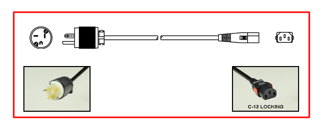 <font color="RED">LOCKING </font> 15A-250V POWER CORD, NEMA 6-20P PLUG, IEC 60320 <font color="RED"> LOCKING C-13 CONNECTOR</font>, SJT 14/3 AWG, 105�C, 2 POLE-3 WIRE GROUNDING [2P+E], 2.5 METERS [8FT-2IN] [98"] LONG. BLACK.
<br><font color="yellow">Length: 2.5 METERS [8FT-2IN]</font>

<br><font color="yellow">Notes: </font> 
<br><font color="yellow">*</font> Locking C13 connector designed to securely lock onto all C14 inlets, C14 plugs, C14 power cords.
<br><font color="yellow">*</font> IEC 60320 C13 connector locks onto C14 power inlets or C14 plugs. (<font color="red"> Red color (slide release latch) unlocks the C13 connector.</font>)
<br><font color="yellow">*</font> IEC 60320, IEC 60309 C13, C19 locking type American (NEMA), European, International power cords, PDU power strips, In-line connectors, panel mount sockets are listed below in related products. Scroll down to view.
 