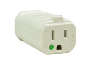 15 AMPERE-125 VOLT HOSPITAL GRADE CONNECTOR, <font color="yellow"> TYPE B</font>, GREEN DOT NEMA 5-15R PLUG, "CLAM SHELL" DESIGN CORD GRIP, 2 POLE-3 WIRE GROUNDING (2P+E), TERMINALS ACCEPT 10/3, 12/3, 14/3, 16/3, 18/3 AWG CONDUCTORS, 0.230-0.655" CORD GRIP RANGE. LIGHT GRAY. UL/CSA LISTED  