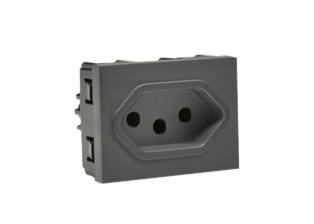 BRAZIL 20 AMPERE-250 VOLT NBR 14136 OUTLET TYPE N (BR3-20R / BR2-10R), 37mmX50mm MODULAR SIZE, 2 POLE-3 WIRE GROUNDING (2P+E), WALL BOX, PANEL, DIN RAIL MOUNT. DARK GRAY. Outlet accepts Brazil 20A & 10A plugs. Terminal screw torque: 0.5Nm.
<br><font color="yellow">Notes: </font> 

<br><font color="yellow">*</font> Outlet mounts on American 2x4 wall boxes. Requires frame # 84202-F & wall plate # 84702 (White).  Options: Dark Gray, Chrome.

<br><font color="yellow">*</font> Weatherproof Cover # 84202-WP, IP 55 rated, Mounts on American 2X4 Wall box or Panel Mount.   
  
<br><font color="yellow">*</font> Outlet mounts on American 4x4 wall boxes. Requires frame # 84203-F & wall plate # 84705 (White).  Options: Dark Gray, Chrome. 
 
<br><font color="yellow">*</font> Outlet Panel Mounts. Requires frame # 84455 (White) Option: Dark Gray. DIN Rail mount. Requires frame # 84449. White. 

<br><font color="yellow">*</font> Surface mount wall boxes, View # 84443 series. Surface mount weatherproof box , IP 55 rated # 84446. White.

 <br><font color="yellow">*</font> Scroll down to view South America, Argentina, Brazil, Chile, Peru plugs, outlets, power cords, power strips, plug adapters.  
 