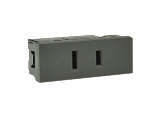 AMERICAN 15A-125V (NEMA 1-15R) TYPE A MODULAR OUTLET, 18.5mmX50mm MODULAR SIZE, 2 POLE-2 WIRE (2P), WALL BOX, PANEL, DIN RAIL MOUNT. DARK GRAY. Terminal screws torque = 0.5Nm. DARK GRAY.  

<br><font color="yellow">Notes: </font> 

<br><font color="yellow">*</font> Outlet mounts on American 2x4 wall boxes. Requires frame # 84202-F & wall plate # 84703 (White).  Options: Dark Gray, Chrome.

<br><font color="yellow">*</font> Weatherproof Cover # 84202-WP, IP 55 rated, Mounts on American 2X4 Wall box or Panel Mount.   
  
<br><font color="yellow">*</font> Outlet mounts on American 4x4 wall boxes. Requires frame # 84203-F & wall plate # 84705 (White).  Options: Dark Gray, Chrome. 
 
<br><font color="yellow">*</font> Outlet Panel Mounts. Requires frame # 84455 (White) Option: Dark Gray. DIN Rail mount. Requires frame # 84449. White. 

<br><font color="yellow">*</font> Surface mount wall boxes, View # 84442 series. Surface mount weatherproof box , IP 55 rated # 84446. White. 

<br><font color="yellow">*</font> Outlet accepts NEMA 1-15P (2P) Type A plugs.
 
<br><font color="yellow">*</font> Scroll down to view related plugs, outlets, GFCI/RCD sockets, power cords, power strips, plug adapters.  

