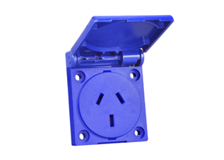 ARGENTINA 10 AMPERE-250 VOLTS PANEL OR WALL BOX MOUNT OUTLET (WITH GASKET), (AR1-10R), WEATHERPROOF (IP54 RATED), 2 POLE-3 WIRE GROUNDING (2P+E). BLUE.

<br><font color="yellow">Notes: </font> 
<br><font color="yellow">*</font> Stainless steel wall plates #97120-BZ and #97120-DBZ mounts outlet onto standard American 2x4 and 4x4 wall boxes.
<br><font color="yellow">*</font> For surface mount weatherproof applications use box #70125, weatherproof cover requires extra long stainless steel mounting screws. Extra long screws not included.
<br><font color="yellow">*</font> For DIN rail mount use #70125-DIN bracket with #70125 wall box.
<br><font color="yellow">*</font> Optional panel mount terminal shield #70127 available.
<br><font color="yellow">*</font> Argentina plugs outlets, connectors, power cords, socket strips, GFCI (RCD) outlets are listed below in related products. Scroll down to view.