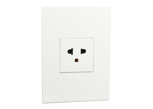 MULTI-CONFIGURATION THAILAND, ASIA, SOUTH AMERICA, AMERICAN, EUROPEAN, INTERNATIONAL OUTLET, 16 AMPERE-250 VOLT / 15 AMPERE-127 VOLT, TYPE A, B, C, O, SHUTTERED CONTACTS, 2 POLE-3 WIRE GROUNDING (2P+E). WHITE.


<br><font color="yellow">Notes: </font>  
<br><font color="yellow">*</font> Mounts on American 2x4 wall boxes & International wall boxes with 39/32" (83mm / 84mm) mounting centers.

<br><font color="yellow">*</font> Additional outlets, switches, modular GFCI/RCD and circuit breakers listed below. Scroll down to view.


 
 