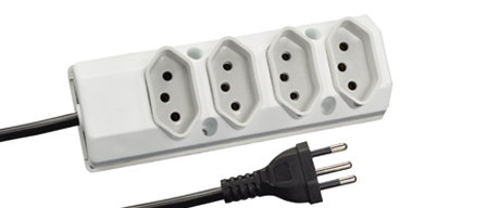 BRAZIL 10 AMPERE-250 VOLT 4 OUTLET ODU POWER STRIP, NBR 14136 <font color="yellow"> TYPE N </font> (BR2-10R), 2 POLE-3 WIRE GROUNDING (2P+E), 2.5 METER (8FT-2IN) CORD. GRAY.

<br><font color="yellow">Notes: </font> 
<br><font color="yellow">*</font> For horizontal rack applications use #52019 or #52019-BLK mounting plate.


