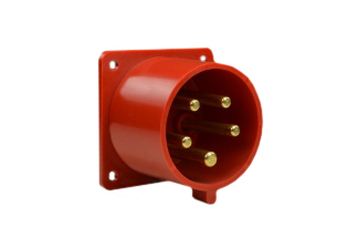 IEC 60309 (6h) 3 PHASE INLET, 30 AMPERE-200/415 VOLT (C(UL)US), 32 AMPERE-220/380, 240/415 VOLT (OVE), SPLASHPROOF (IP44) "UNIVERSAL APPROVED" PANEL MOUNT PIN & SLEEVE INLET, 4 POLE-5 WIRE GROUNDING (3P+N+E), NYLON (POLYAMIDE BODY), OPERATING TEMP. = -25�C TO +80�C, 56mmX56mm C TO C MOUNTING. RED. APPROVALS: C(UL)US, OVE. CERTIFICATIONS: REACH, RoHS, CE. 