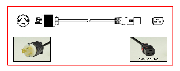 <font color="red">LOCKING</font> 15 AMPERE-250 VOLT POWER CORD, NEMA L6-15P LOCKING PLUG, IEC 60320 <font color="RED"> LOCKING C-19 CONNECTOR</font>, SJTO 14/3 AWG, 105�C, 2 POLE-3 WIRE GROUNDING [2P+E], 2.5 METERS [8FT-2IN] [98"] LONG. BLACK. 
<br><font color="yellow">Length: 2.5 METERS [8FT-2IN]</font>

<br><font color="yellow">Notes: </font> 
<br><font color="yellow">*</font> IEC 60320 C19 connector locks onto C20 power inlets or C20 plugs. (<font color="red"> Red color (slide release latch) unlocks the C19 connector.</font>)
<br><font color="yellow">*</font> <font color="red">Locking</font> European, British, UK, Australian, International and America / Canada (NEMA) 5-15P, 5-20P, 6-15P, 6-20P, L5-15P, L6-15P, L5-20P, L6-20P, L5-30P, L6-30P, IEC 60309 (6h), IEC 60320 C13, IEC 60320 C19 locking power cords are listed below in related products. Scroll down to view.