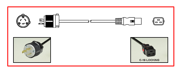 <font color="red">LOCKING</font> 20 AMPERE-250 VOLT POWER CORD, NEMA L6-20P LOCKING PLUG, IEC 60320 <font color="RED"> LOCKING C-19 CONNECTOR</font>, SJTOW 12/3 AWG, 105°C, 2 POLE-3 WIRE GROUNDING [2P+E], 5.0 METERS [16FT-5IN] [197"] LONG. BLACK. 
<br><font color="yellow">Length: 5.0 METERS [16FT-5IN]</font>

<br><font color="yellow">Notes: </font> 
<br><font color="yellow">*</font> Locking C19 connector designed to securely lock onto all C20 inlets, C20 plugs, C20 power cords.
<br><font color="yellow">*</font> IEC 60320 C19 connector locks onto C20 power inlets or C20 plugs. (<font color="red"> Red color (slide release latch) unlocks the C19 connector.</font>)
<br><font color="yellow">*</font> <font color="red">Locking</font> European, British, UK, Australian, International and America / Canada NEMA 5-15P, 5-20P, 6-15P, 6-20P, L5-15P, L6-15P, L5-20P, L6-20P, L5-30P, L6-30P, IEC 60309 (6h), IEC 60320 C13, IEC 60320 C19 locking power cords are listed below in related products. Scroll down to view.