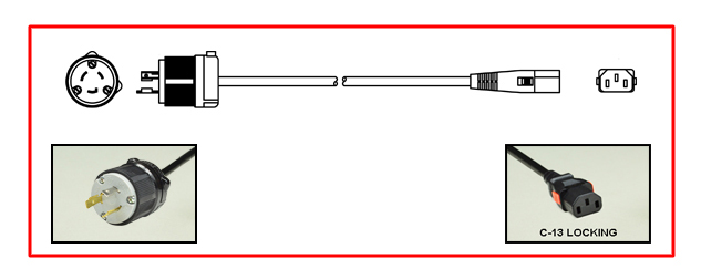 <font color="red">LOCKING</font> 15 AMPERE-125 VOLT POWER CORD, NEMA L5-20P LOCKING PLUG, IEC 60320 <font color="RED"> LOCKING C-13 CONNECTOR</font>, SJT 14/3 AWG, 105�C, 2 POLE-3 WIRE GROUNDING [2P+E], 2.5 METERS [8FT-2IN] [98"] LONG. BLACK. 
<br><font color="yellow">Length: 2.5 METERS [8FT-2IN]</font>

<br><font color="yellow">Notes: </font> 
<br><font color="yellow">*</font> Locking C13 connector designed to securely lock onto all C14 inlets, C14 plugs, C14 power cords.
<br><font color="yellow">*</font> IEC 60320 C13 connector locks onto C14 power inlets or C14 plugs. (<font color="red"> Red color (slide release latch) unlocks the C13 connector.</font>)
<br><font color="yellow">*</font> <font color="red"> Locking</font> European, British, UK, Australian, International and America / Canada NEMA 5-15P, 5-20P, 6-15P, 6-20P, L5-15P, L6-15P, L5-20P, L6-20P, L5-30P, L6-30P, IEC 60309 (6h), IEC 60320 C13, IEC 60320 C19 locking power cords are listed below in related products. Scroll down to view.
