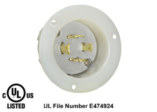 20 AMPERE-250 VOLT, 3 PHASE (X,Y,Z,+G) (NEMA L15-20P) LOCKING FLANGED PANEL MOUNT POWER INLET, 3 POLE-4 WIRE GROUNDING (3P+E), IMPACT RESISTANT NYLON BODY, SPECIFICATION GRADE. WHITE.

<br><font color="yellow">Notes: </font> 
<br><font color="yellow">*</font> For weatherproof / dustproof panel mount applications use #5202-WC inlet cover.
<br><font color="yellow">*</font> Terminals accept 14AWG-8AWG. Max torque = 12 in. lbs.
<br><font color="yellow">*</font> Temp. range = -40�C to +75�C.
<br><font color="yellow">*</font> NEMA 15A, 20A, 30A (125V, 250V), IEC 60309 (20A, 30A, 60A, 125A) & European, Australian power inlets are listed below in related products. Scroll down to view.
