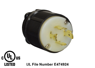 20 AMPERE-480 VOLT, 3 PHASE (X,Y,Z,+G) NEMA L16-20P LOCKING PLUG, SPECIFICATION GRADE, IMPACT RESISTANT NYLON BODY, CABLE DUST / MOISTURE SHIELD (IP20), 3 POLE-4 WIRE GROUNDING (3P+E). BLACK / WHITE. 

<br><font color="yellow">Notes: </font> 
<br><font color="yellow">*</font> Terminals accept 14/3, 12/3, 10/3 AWG size conductors.
<br><font color="yellow">*</font> Strain relief (cord grip range) = 0.375-1.156" dia.
<br><font color="yellow">*</font> Temp. range = -40�C to +75�C.
<br><font color="yellow">*</font> Power cords, plugs, connectors, outlets, inlets, receptacles, adapters are listed below in related products. Scroll down to view.
