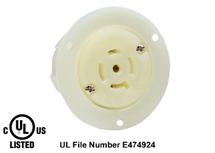 20 AMPERE-120/208 VOLT AC, 3 PHASE Y, (X, Y, Z, W, GR.), NEMA L21-20FO LOCKING FLANGED OUTLET, IMPACT RESISTANT NYLON BODY, SPECIFICATION GRADE, 4 POLE-5 WIRE GROUNDING (4P+E), WHITE.

<br><font color="yellow">Notes: </font> 
<br><font color="yellow">*</font> Temp. range = -40�C to +75�C.
<br><font color="yellow">*</font> NEMA locking 15A, 20A, 30A (125V, 250V), IEC 60309 (20A, 30A, 60A, 125A) power outlets are listed below in related products. Scroll down to view.

