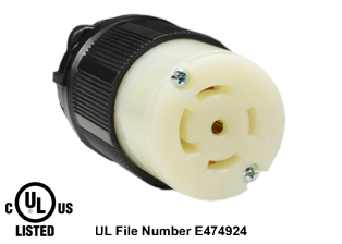 30 AMPERE-120/208 VOLT AC, 3 PHASE Y, (X, Y, Z, W, GR.), NEMA L21-30C LOCKING CONNECTOR, SPECIFICATION GRADE, IMPACT RESISTANT NYLON BODY, CABLE ENTRY DUST / MOISTURE SHIELD (IP20), 4 POLE-5 WIRE GROUNDING (4P+E). BLACK / WHITE.
<BR> C(UL)US LISTED (FILE # E474924).

<br><font color="yellow">Notes: </font> 
<br><font color="yellow">*</font> Accepts 14/3, 12/3, 10/3 AWG size conductors.
<br><font color="yellow">*</font> Strain relief (cord grip range) = 0.375-1.156" dia.
<br><font color="yellow">*</font> Temp. range = -40�C to +75�C.
<br><font color="yellow">*</font> Plugs, connectors, outlets, inlets, receptacles are listed below in related products. Scroll down to view.