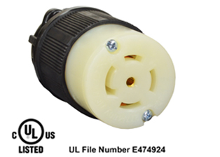 30 AMPERE-277/480 VOLT AC, 3 PHASE Y, (X, Y, Z, W, GR.), NEMA L22-30C LOCKING CONNECTOR, SPECIFICATION GRADE, IMPACT RESISTANT NYLON BODY, CABLE ENTRY DUST / MOISTURE SHIELD (IP20), 4 POLE-5 WIRE GROUNDING (4P+E). BLACK / WHITE.
<BR> C(UL)US LISTED, FILE #E474924.

<br><font color="yellow">Notes: </font> 
<br><font color="yellow">*</font> Accepts 14/3, 12/3, 10/3 AWG size conductors.
<br><font color="yellow">*</font> Strain relief (cord grip range) = 0.375-1.156" dia.
<br><font color="yellow">*</font> Temp. range = -40C to +75C.
<br><font color="yellow">*</font> Plugs, connectors, outlets, inlets, receptacles are listed below in related products. Scroll down to view.