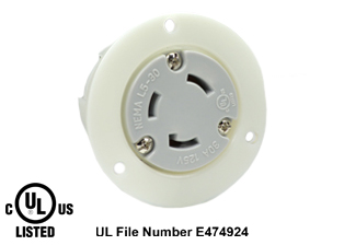 30 AMPERE-125 VOLT (NEMA L5-30R) FLANGED PANEL MOUNT POWER OUTLET, IMPACT RESISTANT NYLON BODY, 2 POLE-3 WIRE GROUNDING (2P+E), SPECIFICATION GRADE. WHITE. 

<br><font color="yellow">Notes: </font> 
<br><font color="yellow">*</font> For weatherproof / dust proof applications use #5203-WSC cover or #79485 cover.
 <br><font color="yellow">**</font> NEMA Flanged Panel Mount Outlets with same mounting pattern listed below.
<BR>**NEMA L5-20R Locking Outlet #L520-FO (20A-125V). Accepts NEMA L5-20P Locking plugs.
<BR>**NEMA L5-30R Locking Outlet #L530-FO (30A-125V). Accepts NEMA L5-30P Locking plugs.
<BR>**NEMA L6-20R Locking Outlet #L620-FO (20A-250V). Accepts NEMA L6-20P Locking plugs.
<BR>**NEMA L6-30R Locking Outlet #L630-FO (30A-250V). Accepts NEMA L6-30P Locking plugs.
 <br><font color="yellow">*</font> Terminals accept 14AWG-8AWG. Max torque = 12 in. lbs. Temp. range = -40�C to +75�C.

<br><font color="yellow">View:</font> Optional panel mount design # <a href="https://internationalconfig.com/icc6.asp?item=L530-R" style="text-decoration: none">L530-R</a>.

<br><font color="yellow">View:</font> High Power NEMA Locking 20A, 30A Power Outlets. <a href="https://www.internationalconfig.com/catalog_pages/flanged_inlets_flanged_outlets_guide.pdf" style="text-decoration: none">NEMA Flanged Outlets 
 & Inlets Guide</a> 
<br><font color="yellow">*</font> Plugs, power cords, outlets, connectors, inlets are listed below in related products. Scroll down to view.
