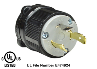 30 AMPERE-125 VOLT NEMA L5-30P LOCKING PLUG, SPECIFICATION GRADE, IMPACT RESISTANT NYLON BODY, CABLE DUST / MOISTURE SHIELD (IP20), 2 POLE-3 WIRE GROUNDING (2P+E). BLACK / GRAY. 

<br><font color="yellow">Notes: </font> 
<br><font color="yellow">*</font> Terminals accept 14/3, 12/3, 10/3 AWG size conductors.
<br><font color="yellow">*</font> Strain relief (cord grip range) = 0.375-1.156" dia.
<br><font color="yellow">*</font> Temp. range = -40�C to +75�C.
<br><font color="yellow">*</font> Power cords, plugs, connectors, outlets, inlets, receptacles, adapters are listed below in related products. Scroll down to view.
 