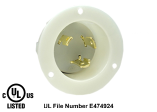 30 AMPERE-250 VOLT NEMA L6-30P LOCKING FLANGED PANEL MOUNT POWER INLET, 2 POLE-3 WIRE GROUNDING (2P+E), IMPACT RESISTANT NYLON BODY, SPECIFICATION GRADE. WHITE. 

<br><font color="yellow">Notes: </font>
<br><font color="yellow">*</font> For weatherproof / dust proof applications use #5201-WC cover or #79485 cover.
<br><font color="yellow">*</font> NEMA Panel Mount Power Inlets with same mounting design listed below. 
<BR>**NEMA #L5-20FI Locking Inlet(20A-125V). Accepts Nema L5-20C Connectors.
<BR>**NEMA #L5-30FI Locking Inlet(30A-125V). Accepts Nema L5-30C Connectors.
<BR>**NEMA #L6-20FI Locking Inlet(20A-250V). Accepts Nema L6-20C Connectors.
<BR>**NEMA #L6-30FI Locking Inlet(30A-250V). Accepts Nema L6-30C Connectors.
 <br><font color="yellow">*</font> Terminals accept 14AWG-8AWG. Max torque = 12 in. lbs. Temp. range = -40�C to +75�C.
<br><font color="yellow">View:</font> High Power NEMA Locking 20A, 30A Power Inlets. <a href="https://www.internationalconfig.com/catalog_pages/flanged_inlets_flanged_outlets_guide.pdf" style="text-decoration: none">NEMA Flanged Outlets 
 & Inlets Guide</a> 
<br><font color="yellow">*</font> Plugs, power cords, outlets, connectors, inlets are listed below in related products. Scroll down to view.
 