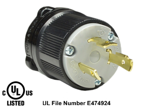 30 AMPERE-250 VOLT NEMA L6-30P LOCKING PLUG, SPECIFICATION GRADE, IMPACT RESISTANT NYLON BODY, CABLE DUST / MOISTURE SHIELD (IP20), 2 POLE-3 WIRE GROUNDING (2P+E). BLACK / GRAY.  
<br><font color="yellow">Approvals= C(UL)US (USA & Canada), PSE (Japan)</font>
 
<br><font color="yellow">Notes: </font> 
<br><font color="yellow">*</font> Accepts 14/3, 12/3, 10/3 AWG size conductors.
<br><font color="yellow">*</font> Strain relief (cord grip range) = 0.375-1.156" dia.
<br><font color="yellow">*</font> Temp. range = -40�C to +75�C.
<br><font color="yellow">*</font> Power cords, plugs, connectors, outlets, inlets, receptacles, adapters are listed below in related products. Scroll down to view.