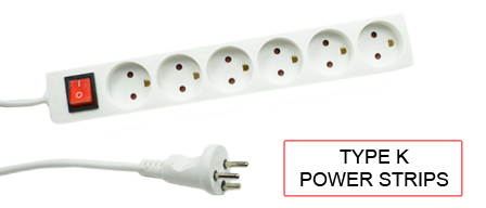 Primary Country known for using TYPE K power strips is Denmark.