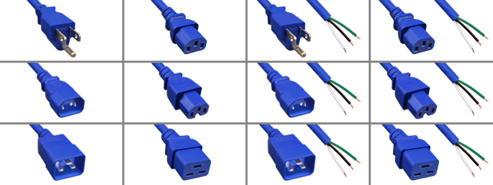 <font color="1A9CFC">BLUE POWER CORDS</font><BR>
Entire selection of Blue power cords. "Scroll down to view".
<BR>
Configurations available:
<BR>
NEMA 5-15 Plug to C-13, C-15, C-19 and Versions with Stripped Unterminated Open Ends.
<BR>
IEC 60320 C-14 Plug to C-13, C-15, C-19 and Versions with Stripped Unterminated Open Ends.
<BR>
IEC 60320 C-20 Plug to C-13, C-19 and Versions with Stripped Unterminated Open Ends.
<BR>
IEC 60320 C-13, C-15, C-19 to Stripped Unterminated Open Ends.
<BR><BR>

<font color="YELLOW">*</font>Color Power Cord Options. Primary Color Choices:
<BR>
Link: <a href="https://internationalconfig.com/icc6.asp?item=Blue-Power-Cords" style="text-decoration: none">Blue Power Cords</a><BR>

Link: <a href="https://internationalconfig.com/icc6.asp?item=Green-Power-Cords" style="text-decoration: none; color: green">Green Power Cords</a><BR>

Link: <a href="https://internationalconfig.com/icc6.asp?item=Red-Power-Cords" style="text-decoration: none; color: red">Red Power Cords</a><BR>

Links: <a href="https://www.internationalconfig.com/cordhelp.asp#nema" style="text-decoration: none; color: white">Black USA NEMA Cords | <a href="https://www.internationalconfig.com/cordhelp.asp#iec_60320" style="text-decoration: none; color: white">Black IEC 60320 Cords</a> | <a href="https://www.internationalconfig.com/cordhelp.asp" style="text-decoration: none; color: white">Black Power Cord Selector</a><BR><BR>

<font color="YELLOW">**</font>Secondary Color Choices: <font color="YELLOW">Yellow</font>, <font color="WHITE">White</font>, <font color="GRAY">Gray</font>, <font color="PURPLE">Purple</font>, <font color="PINK">Pink</font>. Contact sales office for availability of these colors.